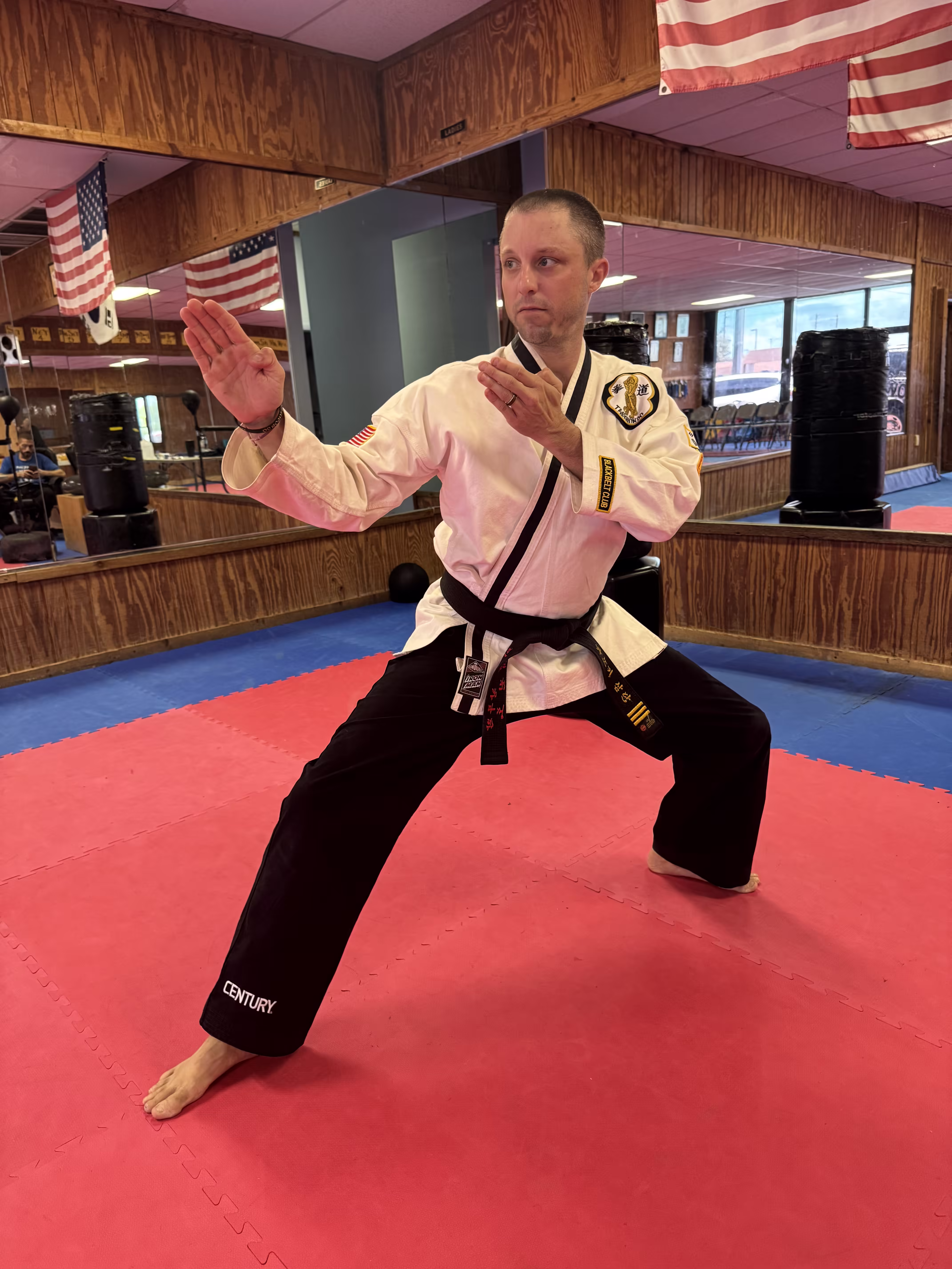 Instructor Ryan Koski practicing Taekwondo forms at Dunedin Taekwondo Academy