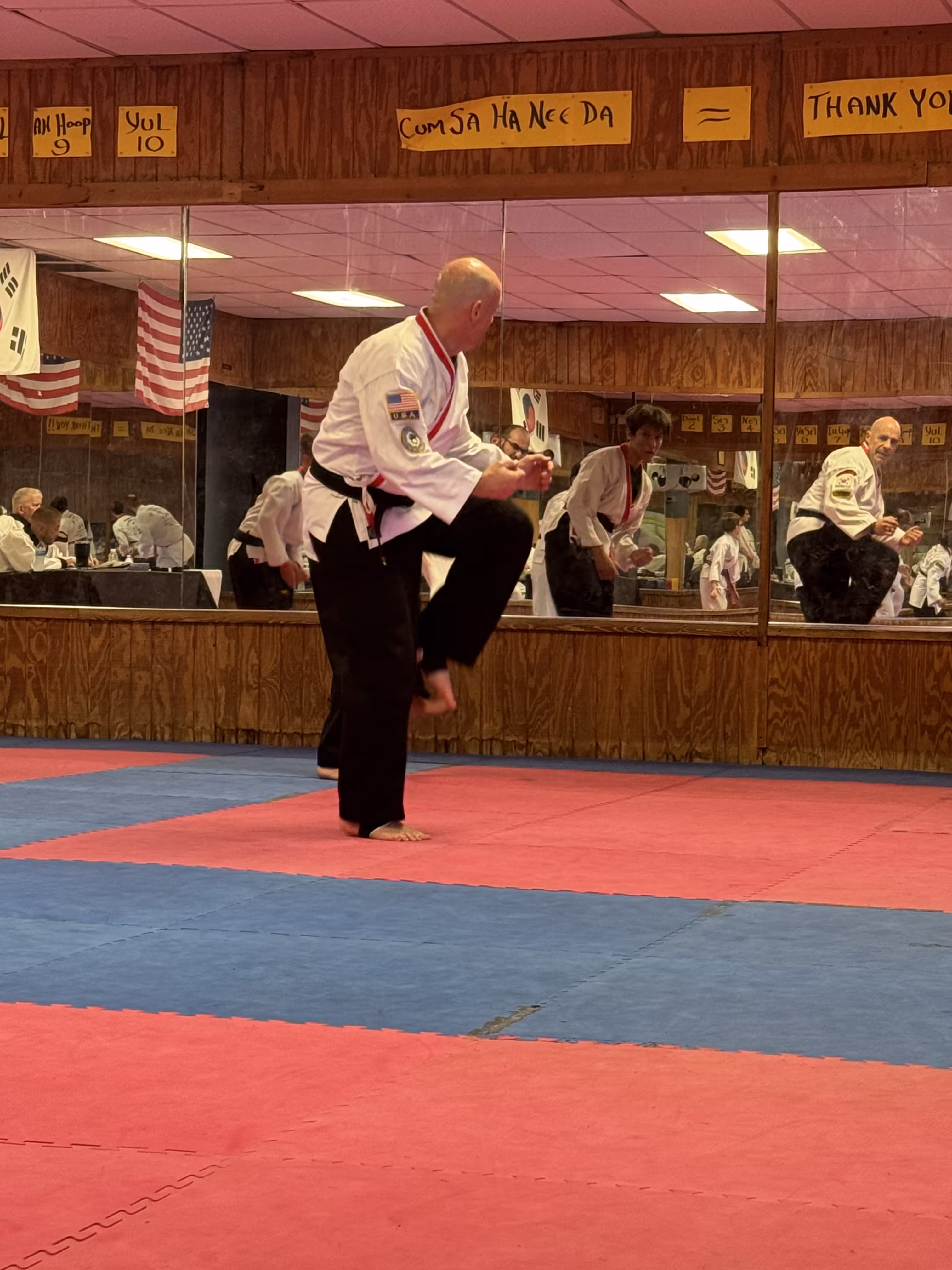 Teen and adult Taekwondo students training in Dunedin